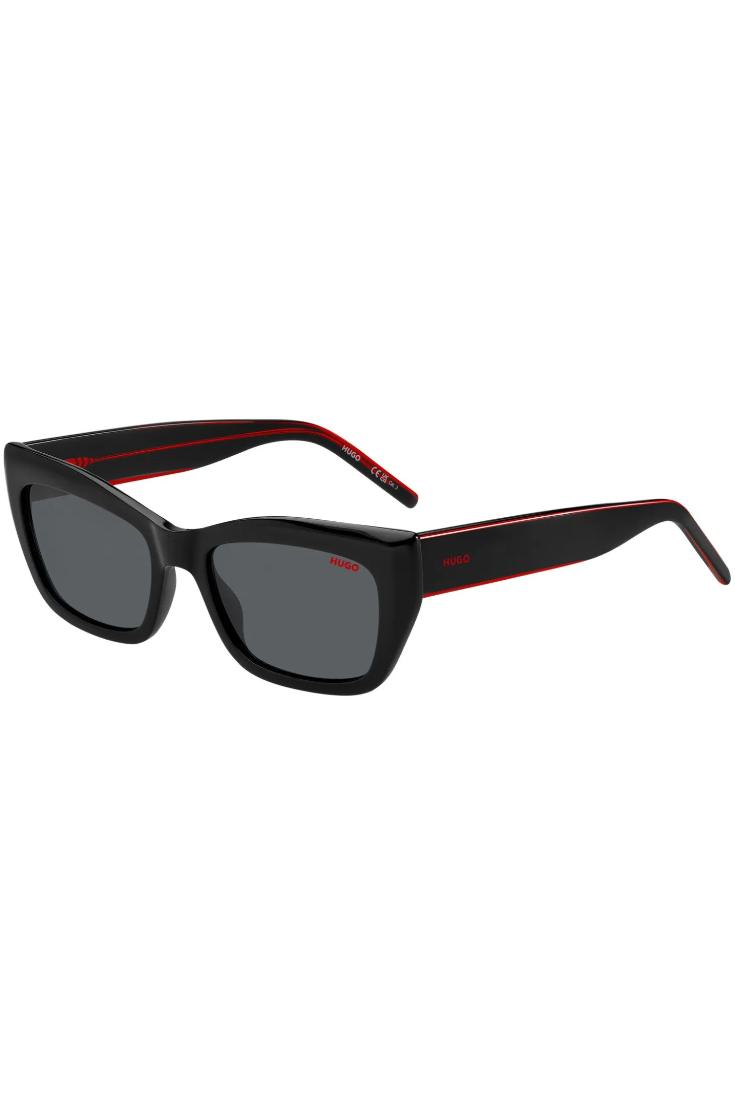 Sonnenbrille aus schwarzem Acetat mit mehrlagigen Bügeln in Signature-Rot