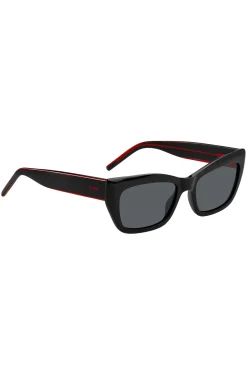 Sonnenbrille aus schwarzem Acetat mit mehrlagigen Bügeln in Signature-Rot