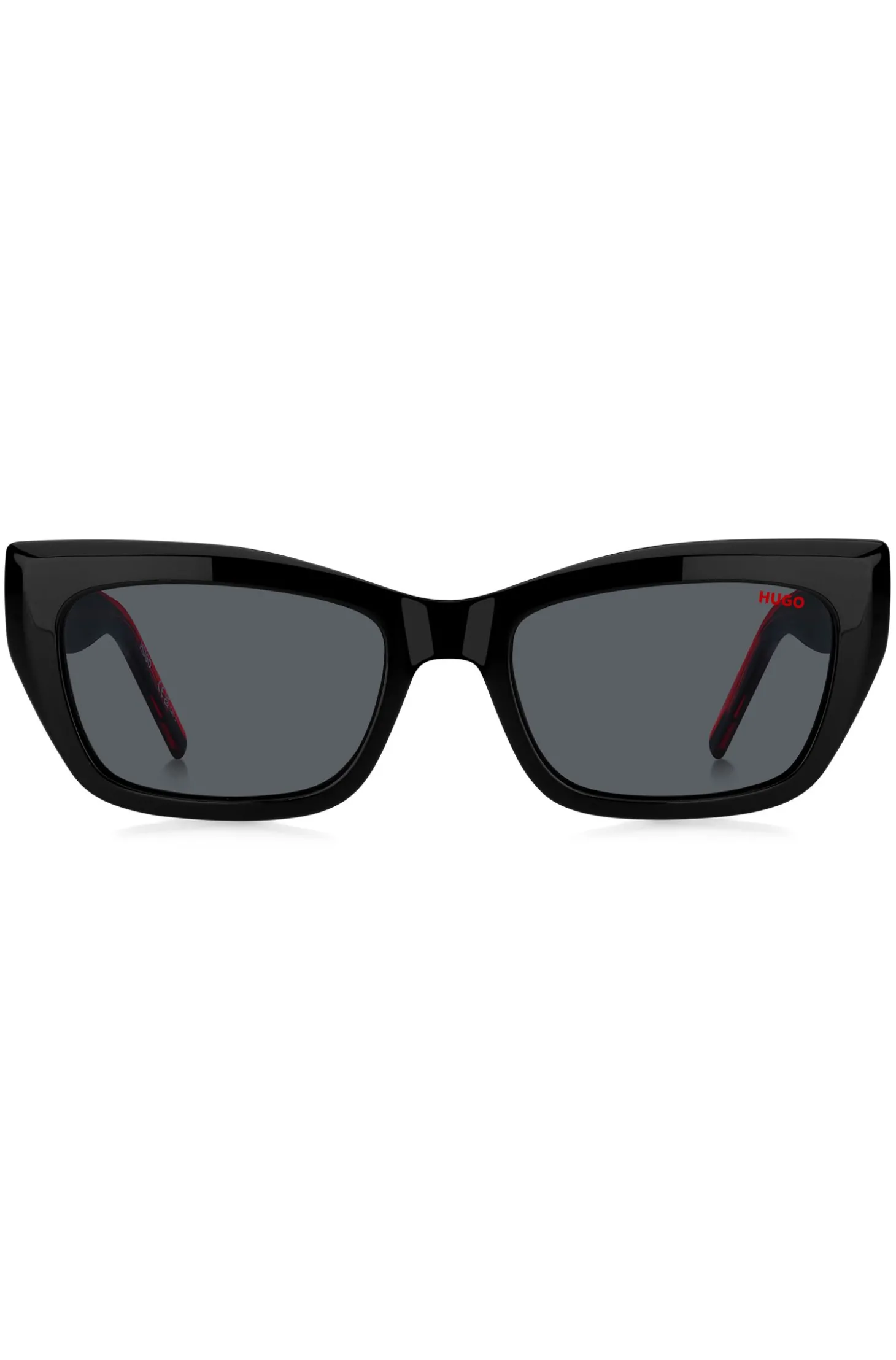Sonnenbrille aus schwarzem Acetat mit mehrlagigen Bügeln in Signature-Rot