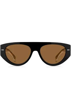 Sonnenbrille aus schwarzem Bio-Acetat mit gelaserten Logos auf den Bügeln
