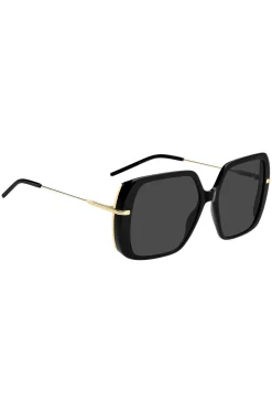 Sonnenbrille aus schwarzem, mehrlagigem Acetat mit goldfarbenen Bügeln