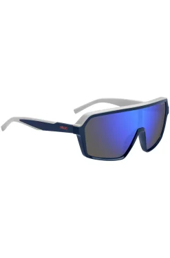 Sonnenbrille im Masken-Stil mit blau getönten Gläsern