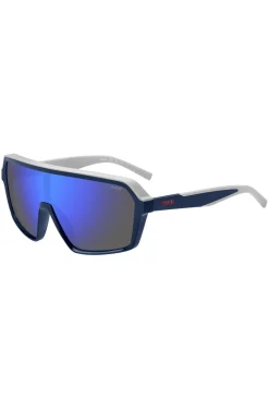 Sonnenbrille im Masken-Stil mit blau getönten Gläsern