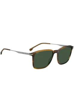 Sonnenbrille in brauner Horn-Optik mit silbernen Bügeln