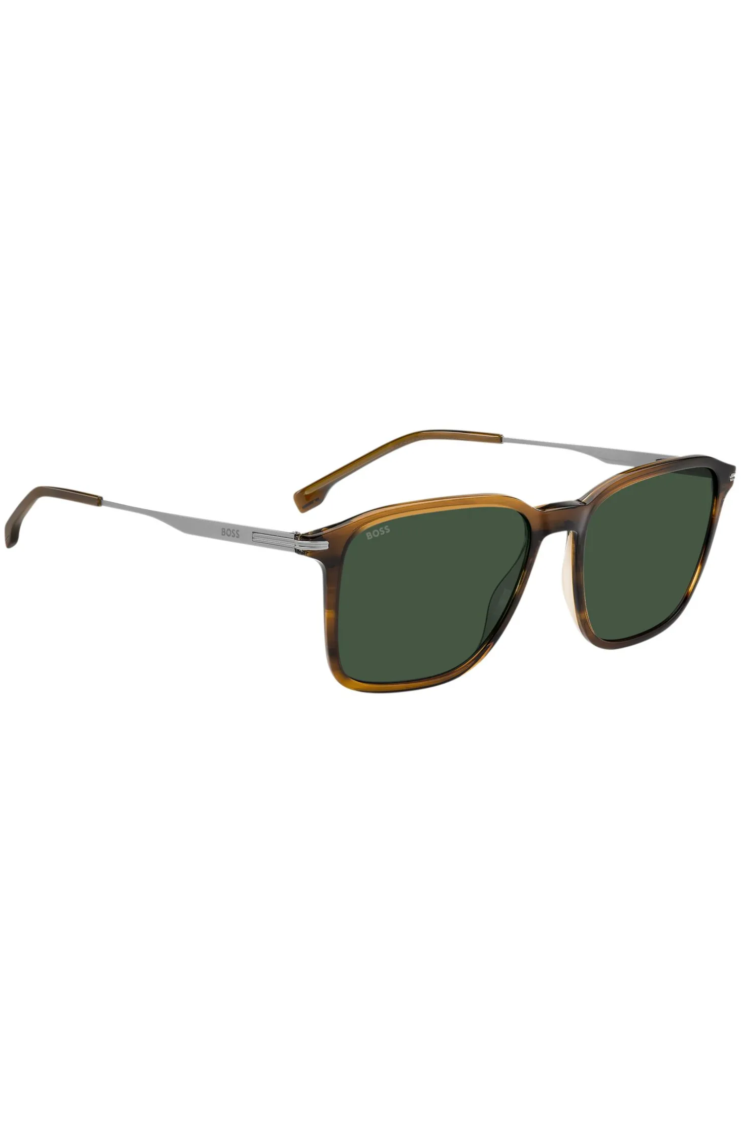 Sonnenbrille in brauner Horn-Optik mit silbernen Bügeln