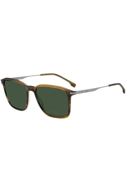 Sonnenbrille in brauner Horn-Optik mit silbernen Bügeln