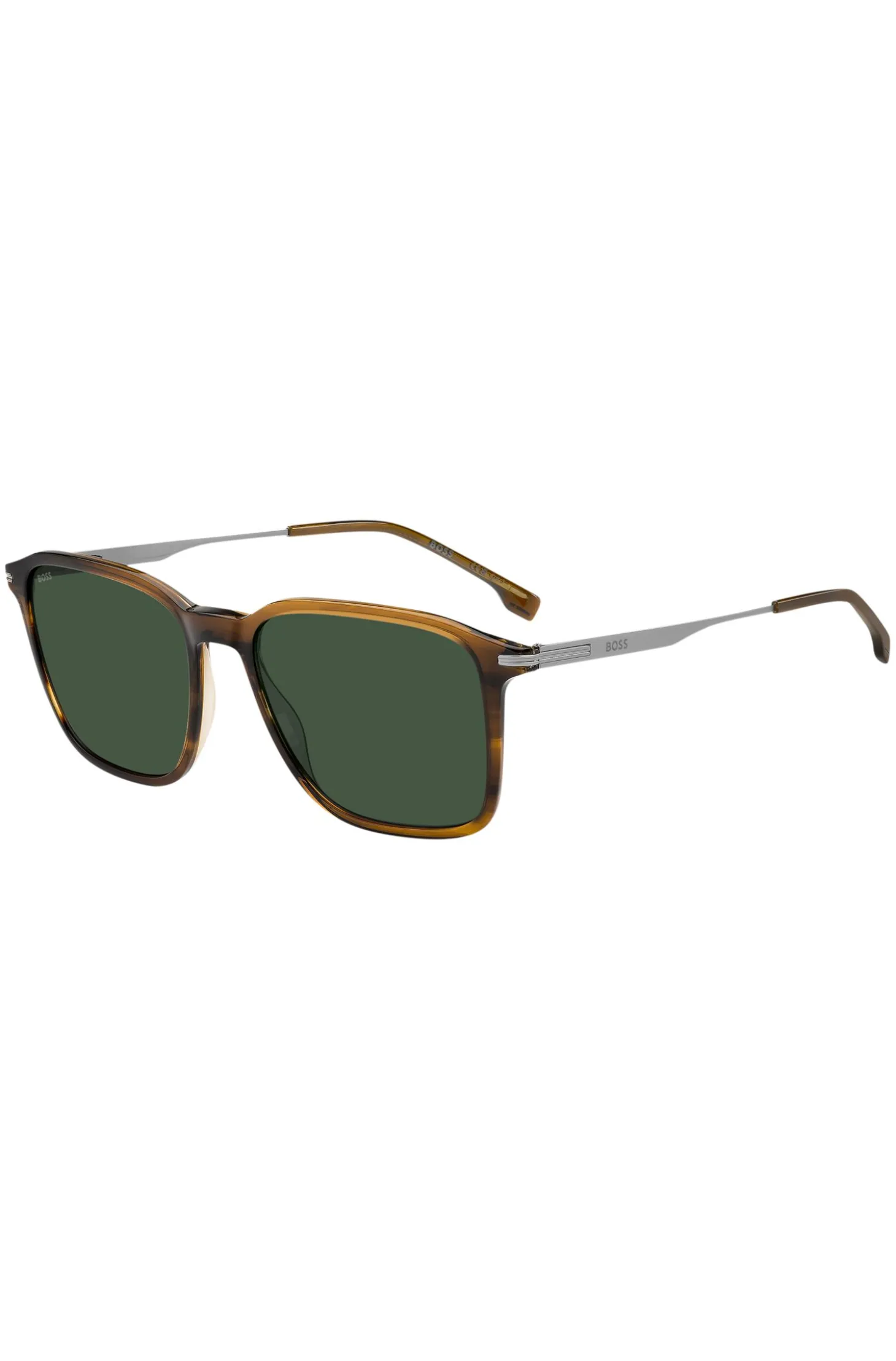 Sonnenbrille in brauner Horn-Optik mit silbernen Bügeln