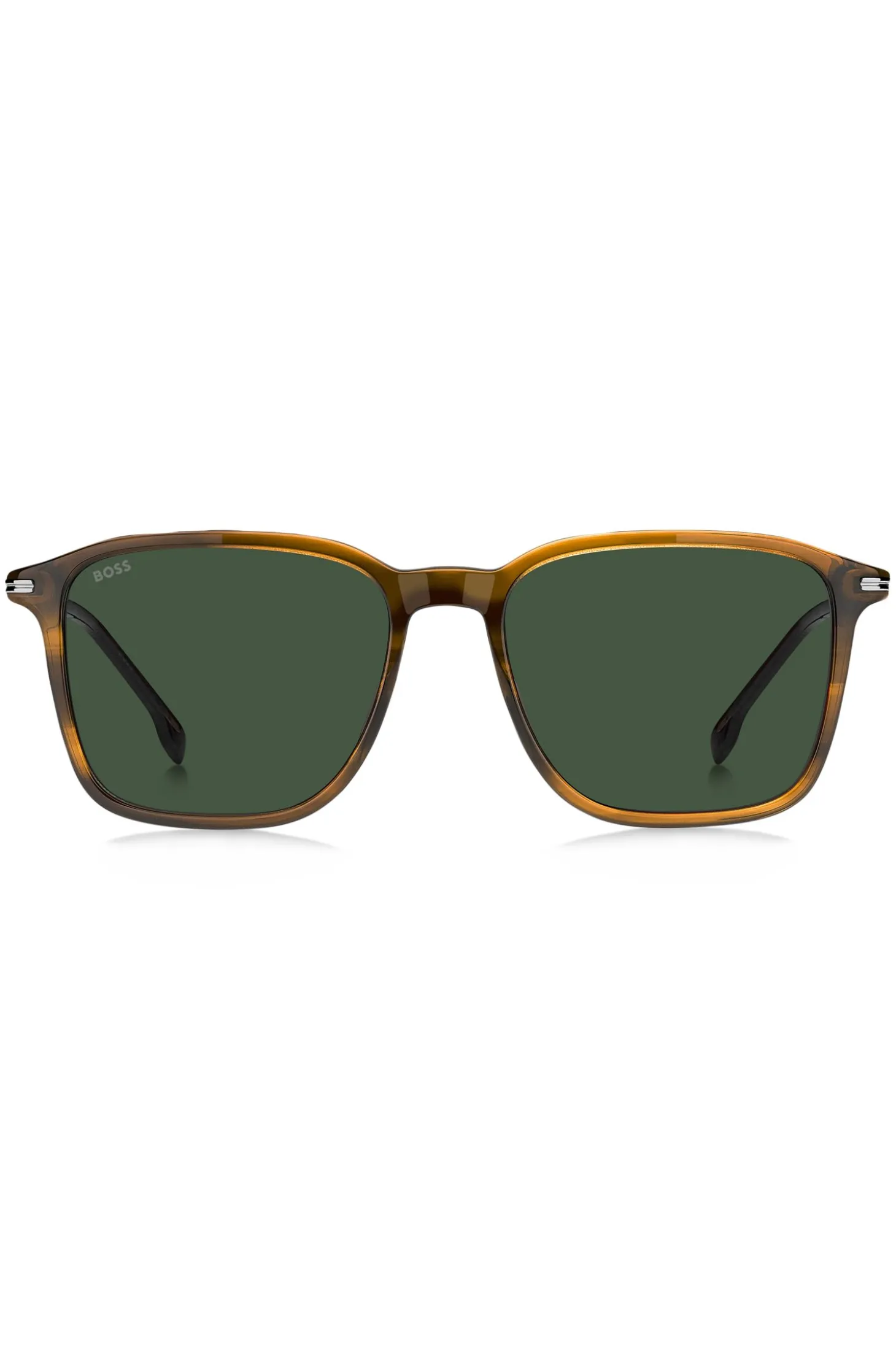 Sonnenbrille in brauner Horn-Optik mit silbernen Bügeln