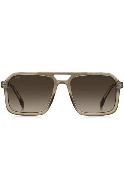 Sonnenbrille in transparentem Braun mit Logo-Details