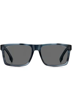 Sonnenbrille mit Fassung aus blauem, gemustertem Acetat