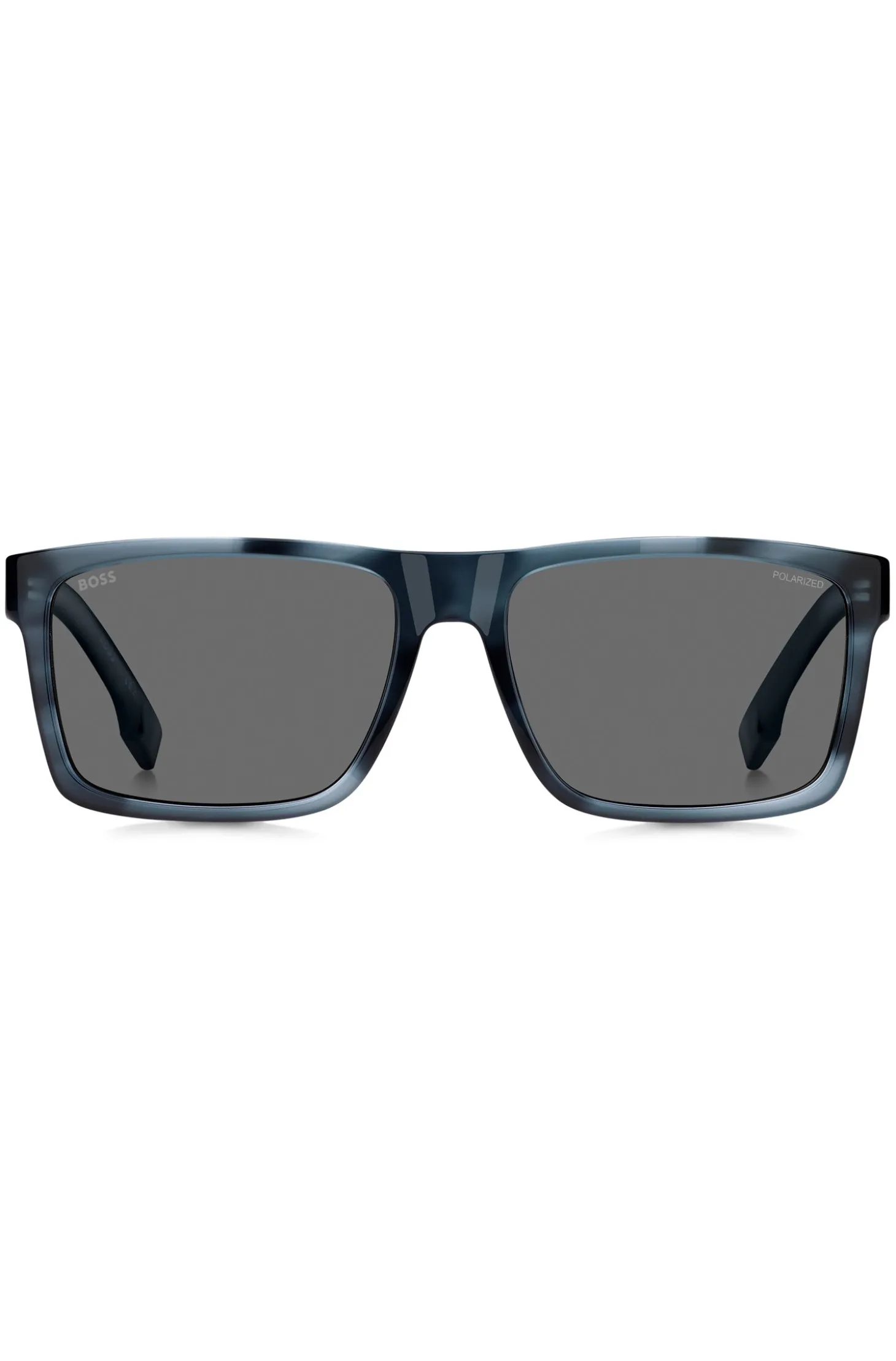 Sonnenbrille mit Fassung aus blauem, gemustertem Acetat