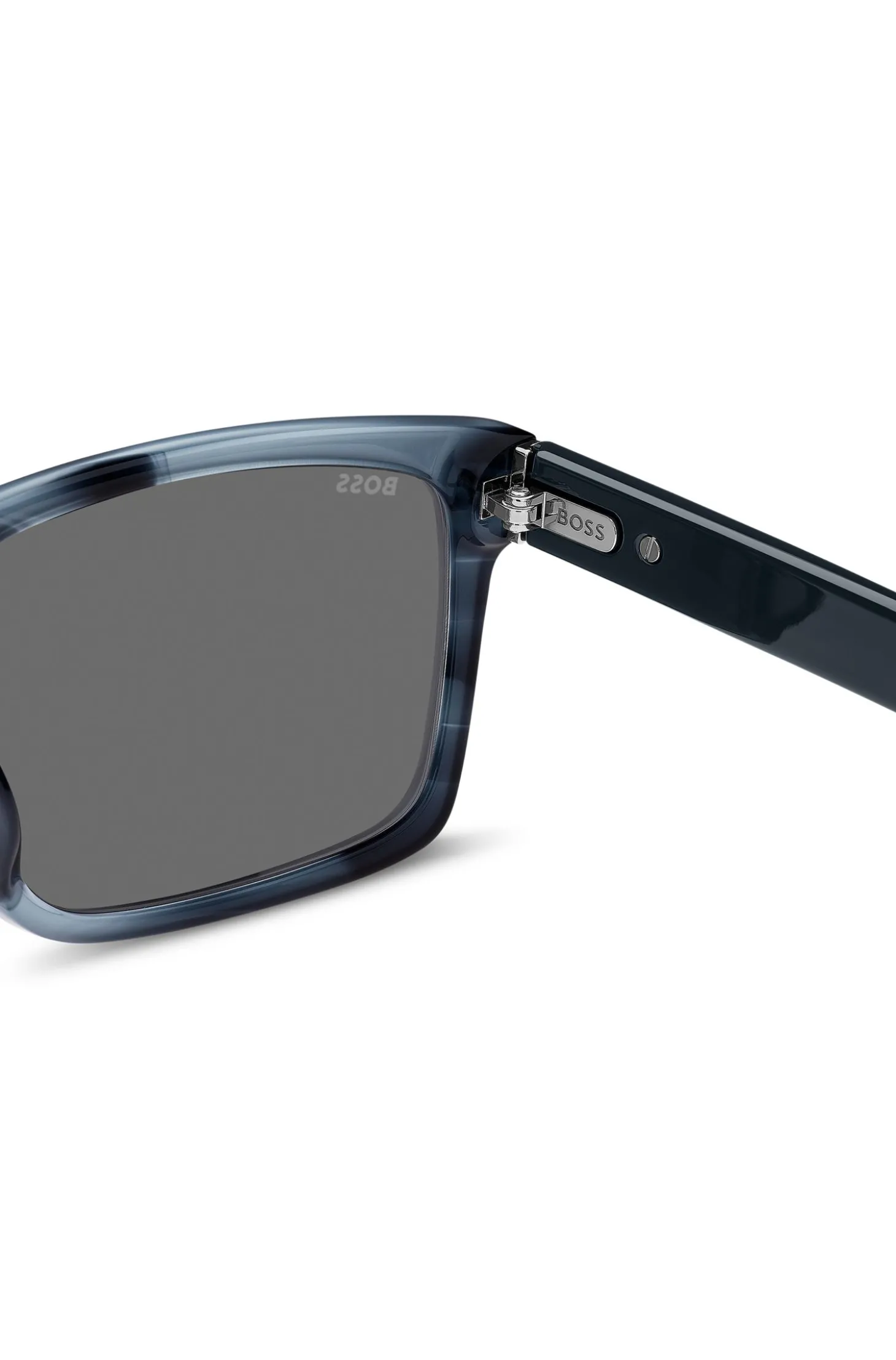Sonnenbrille mit Fassung aus blauem, gemustertem Acetat