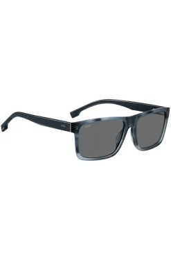 Sonnenbrille mit Fassung aus blauem, gemustertem Acetat