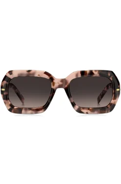 Sonnenbrille mit rosafarbenem Havanna-Muster und goldfarbenen Scharnieren