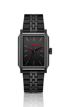 #Steeze rechteckige schwarz beschichtete Uhr mit schwarzem Zifferblatt