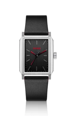 #Steeze rechteckige Uhr aus Edelstahl mit schwarzem Zifferblatt