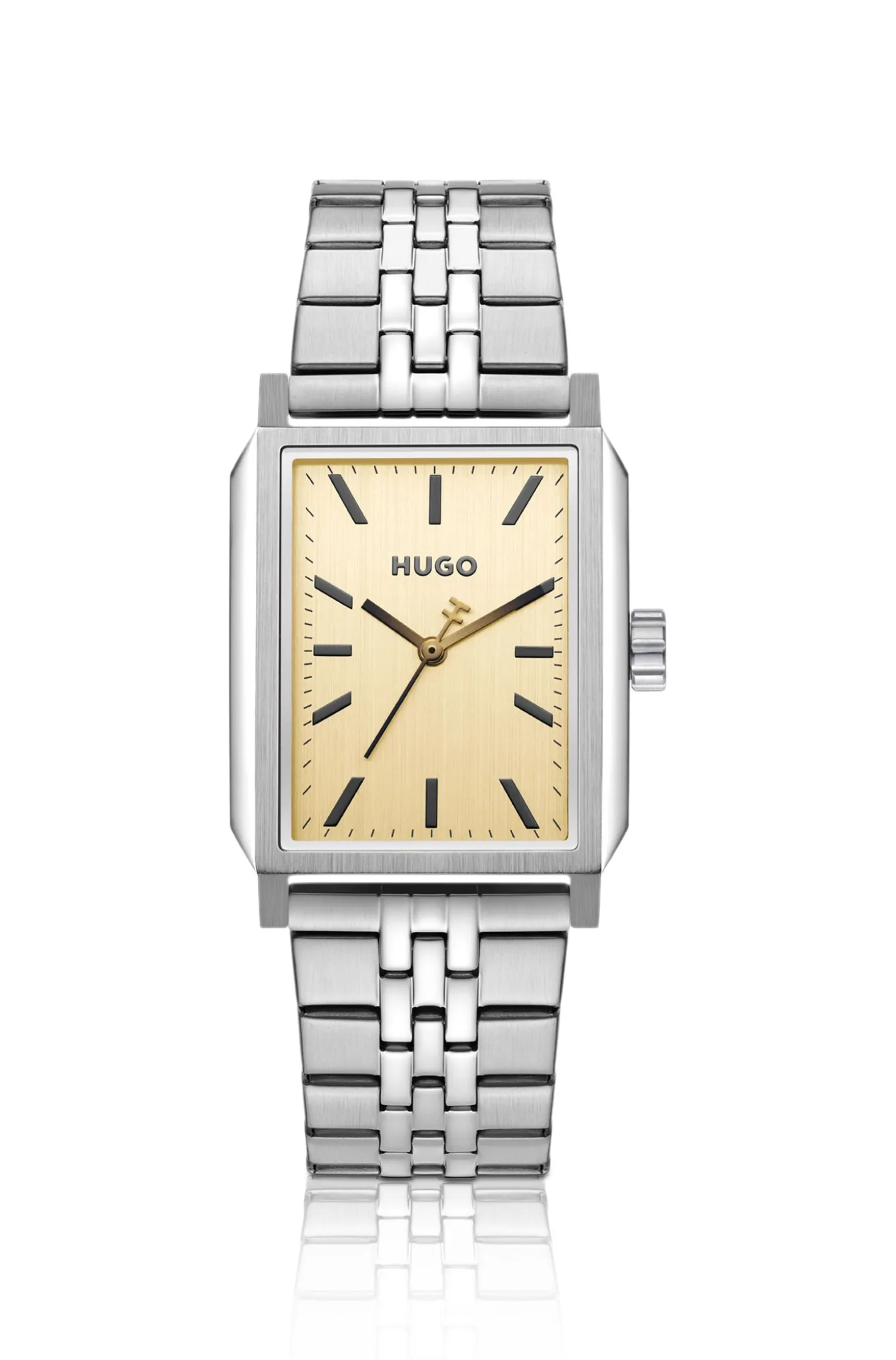 #Steeze rechteckige Uhr mit goldfarbenem Zifferblatt