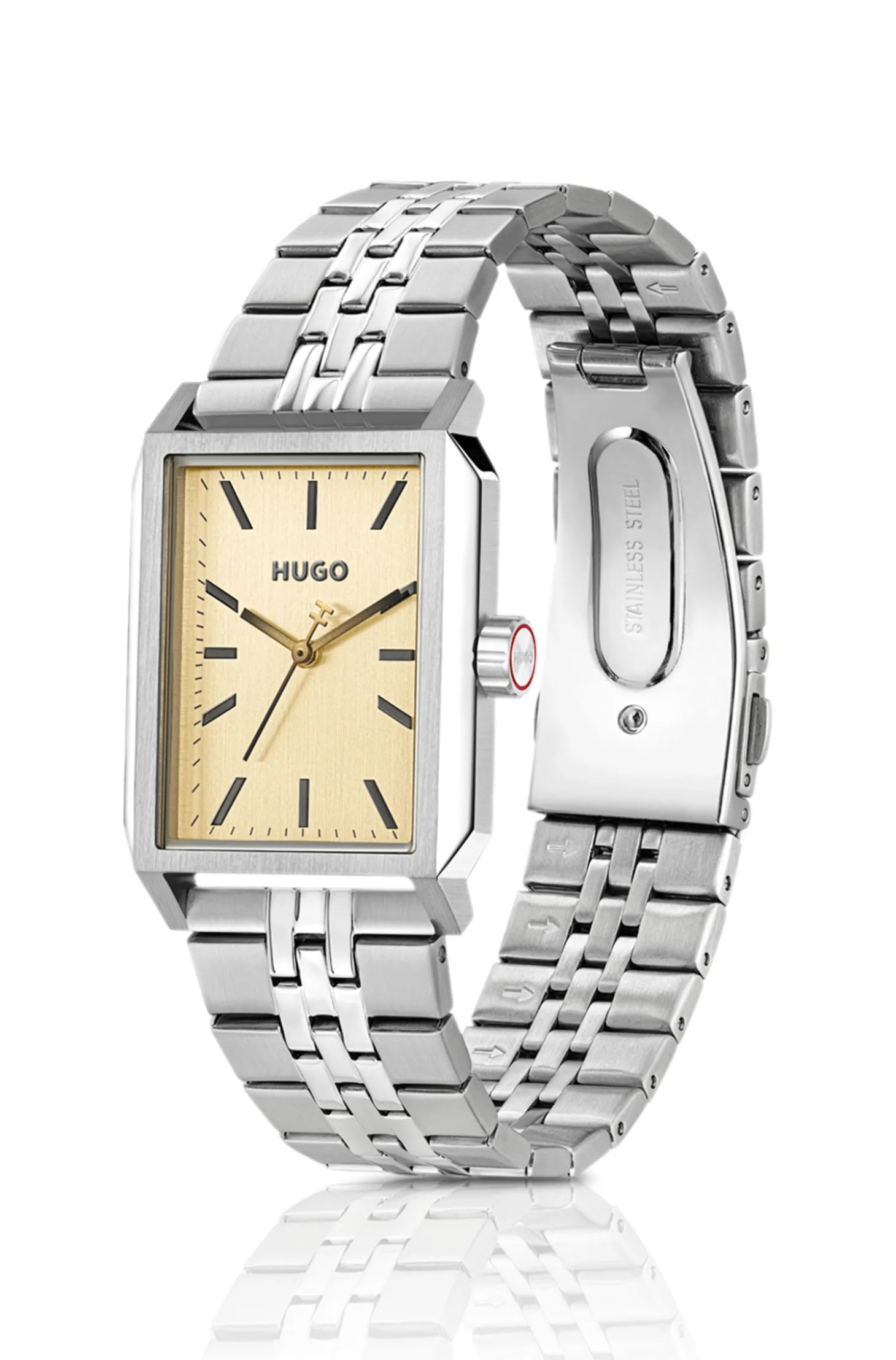 #Steeze rechteckige Uhr mit goldfarbenem Zifferblatt