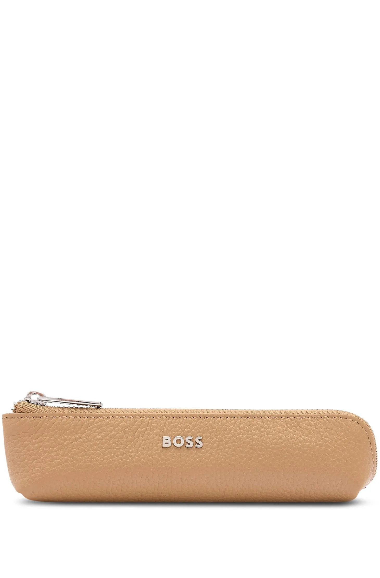 Stifte-Etui aus camelfarbenem genarbtem Leder mit Logo-Schriftzug