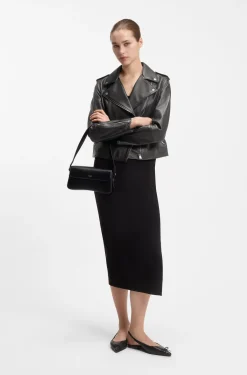 Straight-Fit Bikerjacke aus Leder mit Reißverschluss-Details
