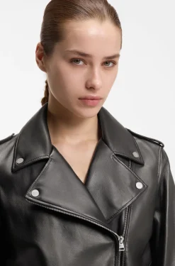 Straight-Fit Bikerjacke aus Leder mit Reißverschluss-Details
