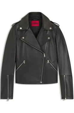 Straight-Fit Bikerjacke aus Leder mit Reißverschluss-Details