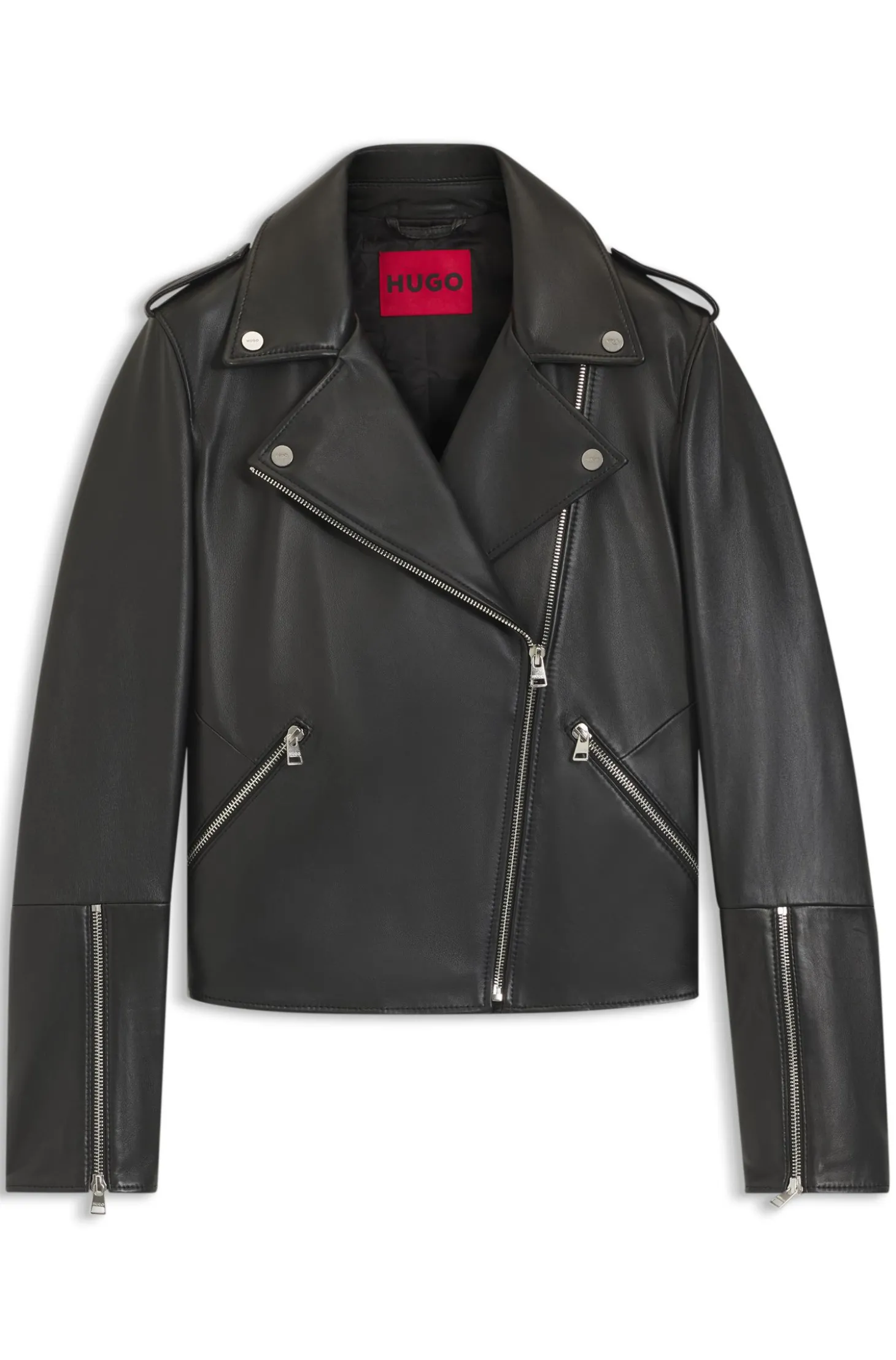 Straight-Fit Bikerjacke aus Leder mit Reißverschluss-Details