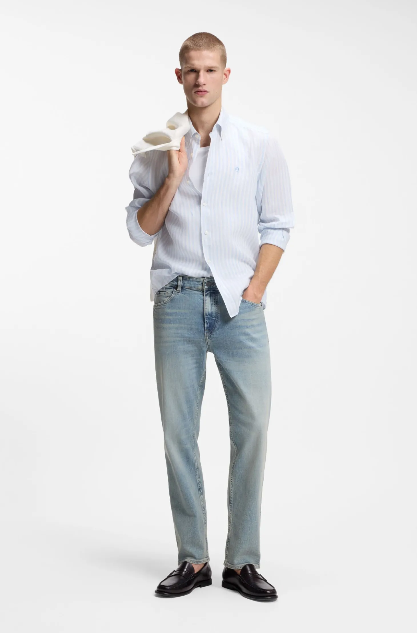 Straight-Fit Jeans aus blauem Stretch-Denim