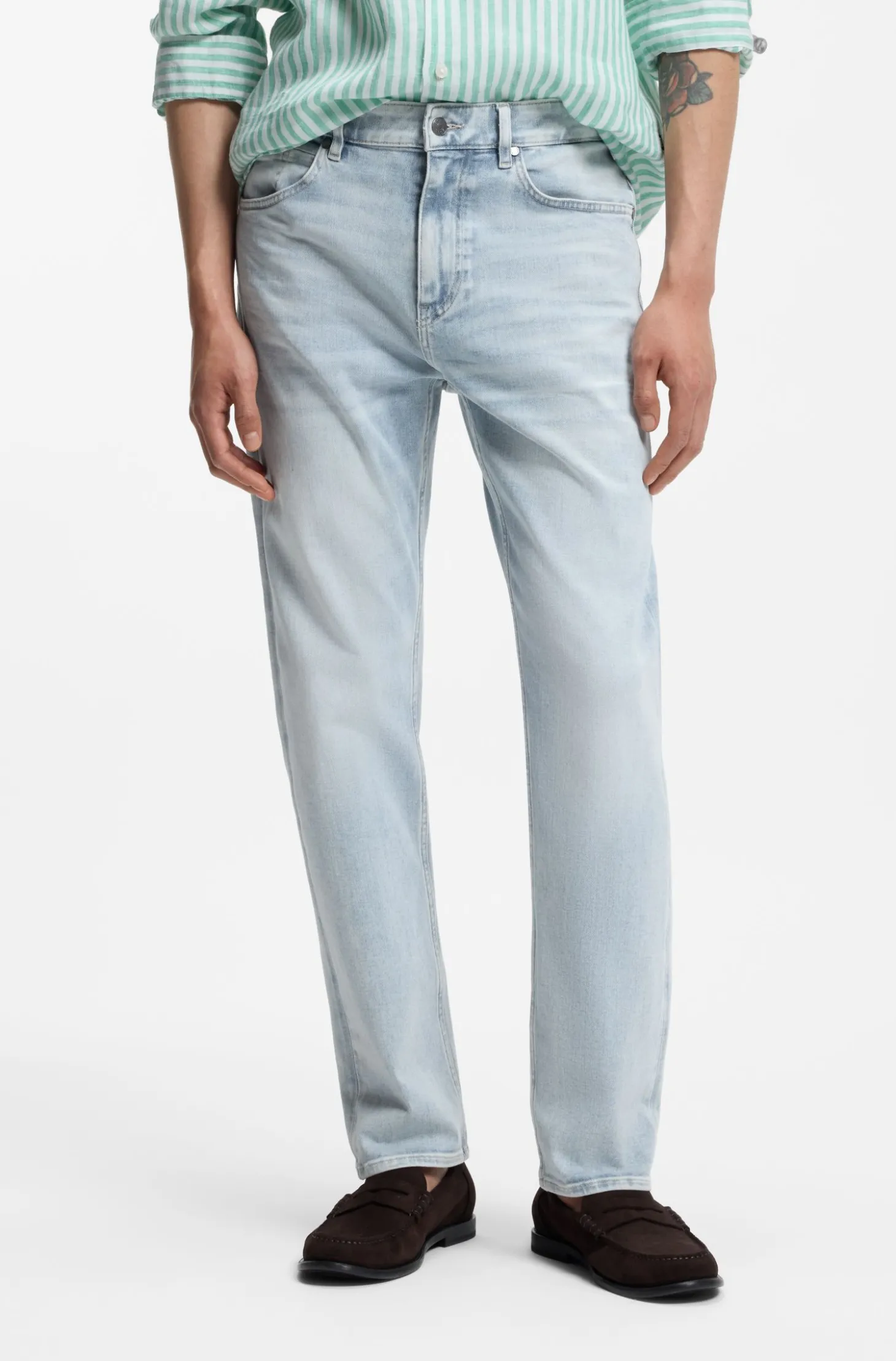 Straight-Fit Jeans aus blauem super-softem Stretch-Denim