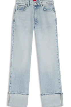 Straight-Fit Jeans aus blauem Denim mit umgeschlagenem Hosensaum