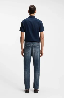 Straight-Fit Jeans aus dunkelblauem Stretch-Denim