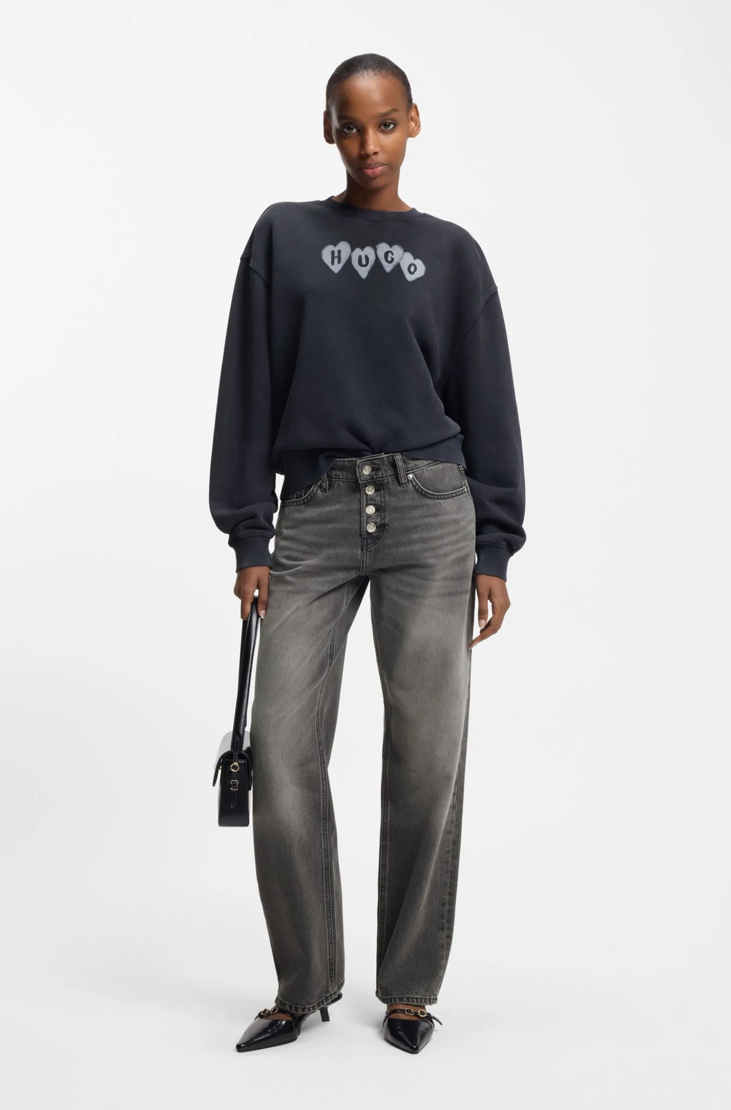 Straight-Fit Jeans aus grauem Denim mit geknöpftem Eingriff