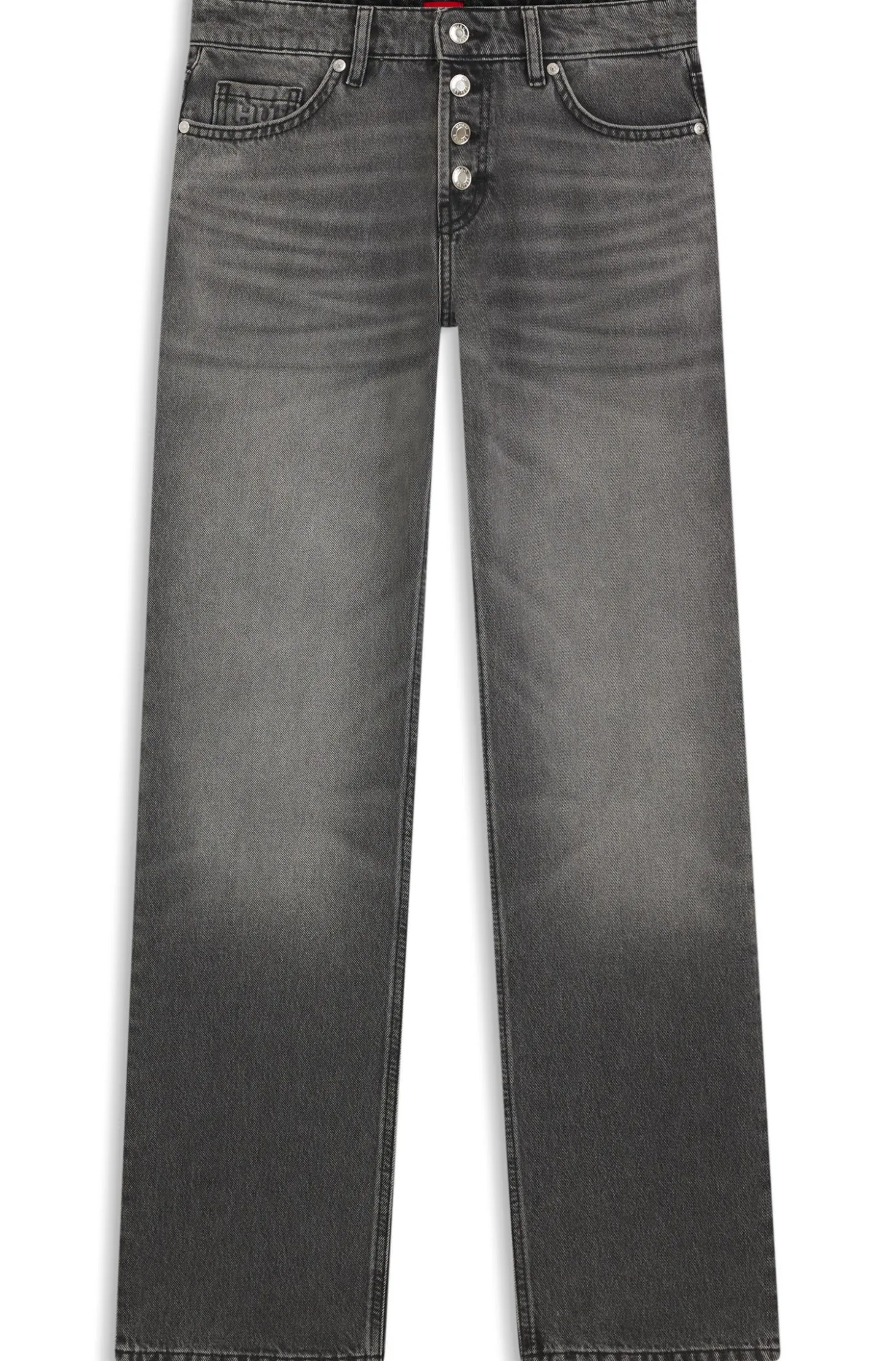 Straight-Fit Jeans aus grauem Denim mit geknöpftem Eingriff
