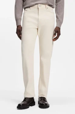 Straight-Fit Jeans aus italienischem Denim in Ecru