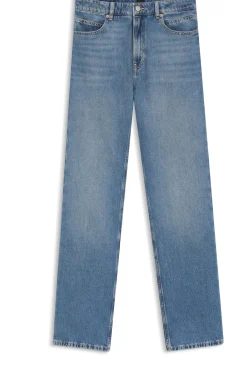 Straight-Fit Jeans aus mittelblauem Denim mit hohem Bund