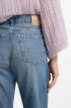 Straight-Fit Jeans aus mittelblauem Denim mit hohem Bund
