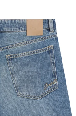 Straight-Fit Jeans aus mittelblauem Denim mit hohem Bund