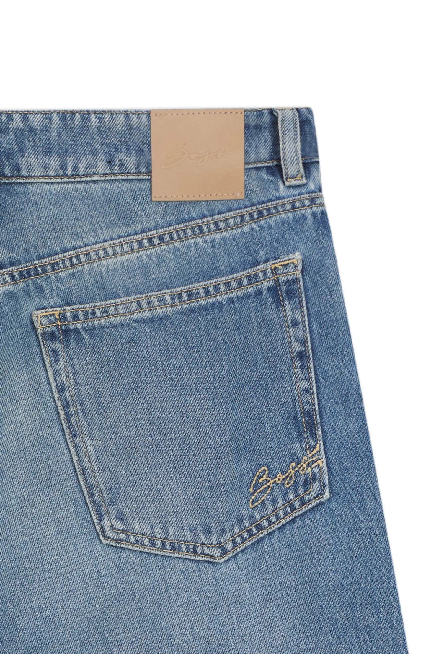 Straight-Fit Jeans aus mittelblauem Denim mit hohem Bund