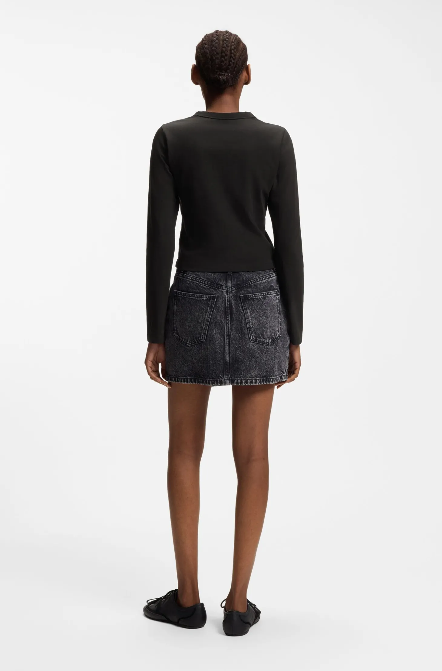 Stretch-Top aus Baumwolle mit Happy HUGO Logo und Strasssteinen