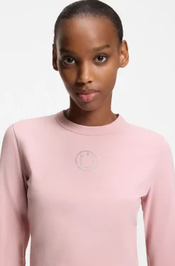 Stretch-Top aus Baumwolle mit Happy HUGO Logo und Strasssteinen