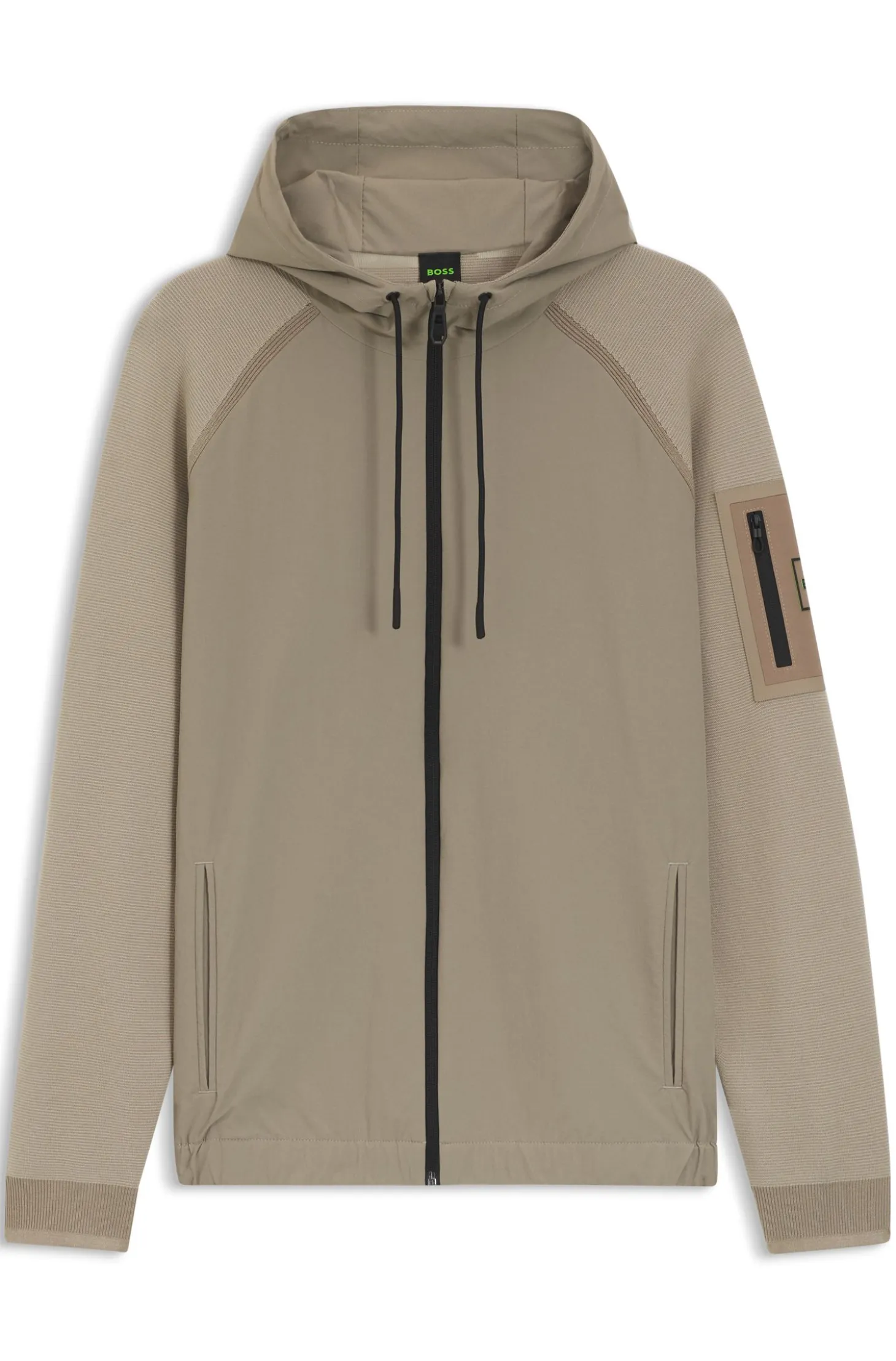 Strickjacke aus verschiedenen Materialien mit Jacquard-Grafik