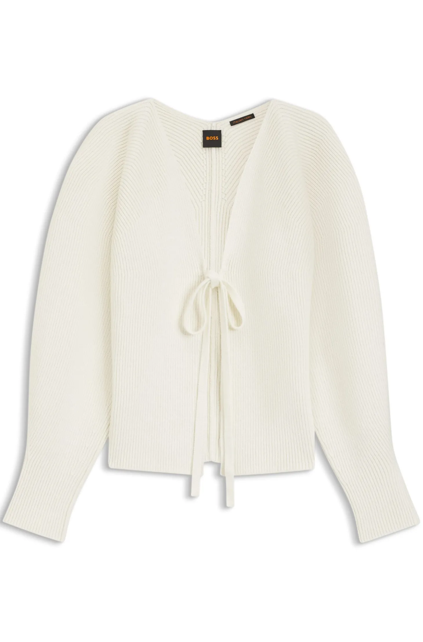 Strickjacke mit Krawatten-Vorderseite und Ballonärmel in Rippstrick