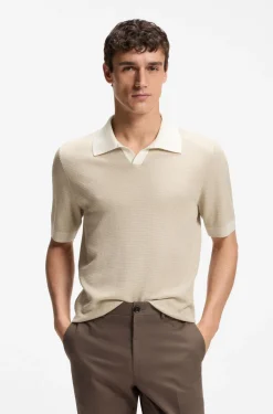 Strick-Poloshirt aus Baumwolle und Seide mit Johnny-Kragen