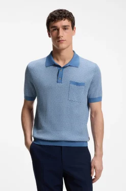 Strick-Poloshirt aus Baumwoll-Seiden-Mix mit geometrischem Muster