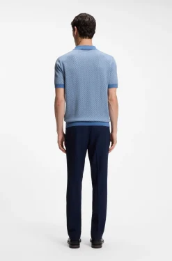 Strick-Poloshirt aus Baumwoll-Seiden-Mix mit geometrischem Muster