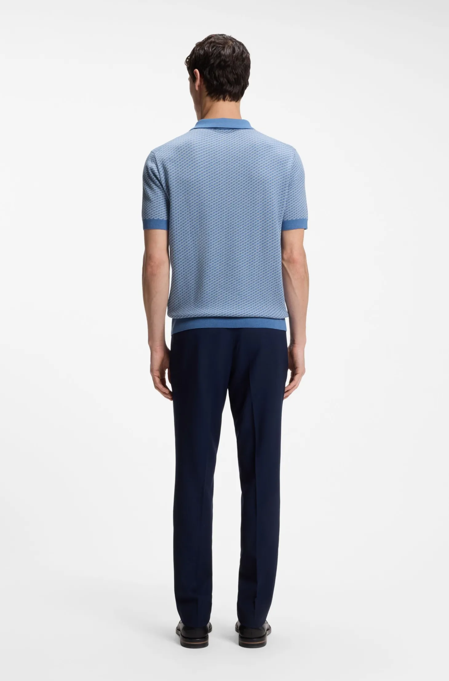 Strick-Poloshirt aus Baumwoll-Seiden-Mix mit geometrischem Muster