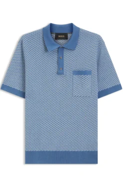 Strick-Poloshirt aus Baumwoll-Seiden-Mix mit geometrischem Muster