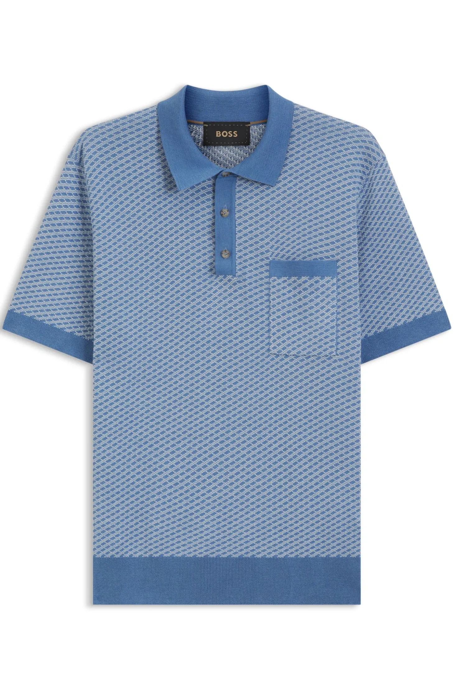 Strick-Poloshirt aus Baumwoll-Seiden-Mix mit geometrischem Muster