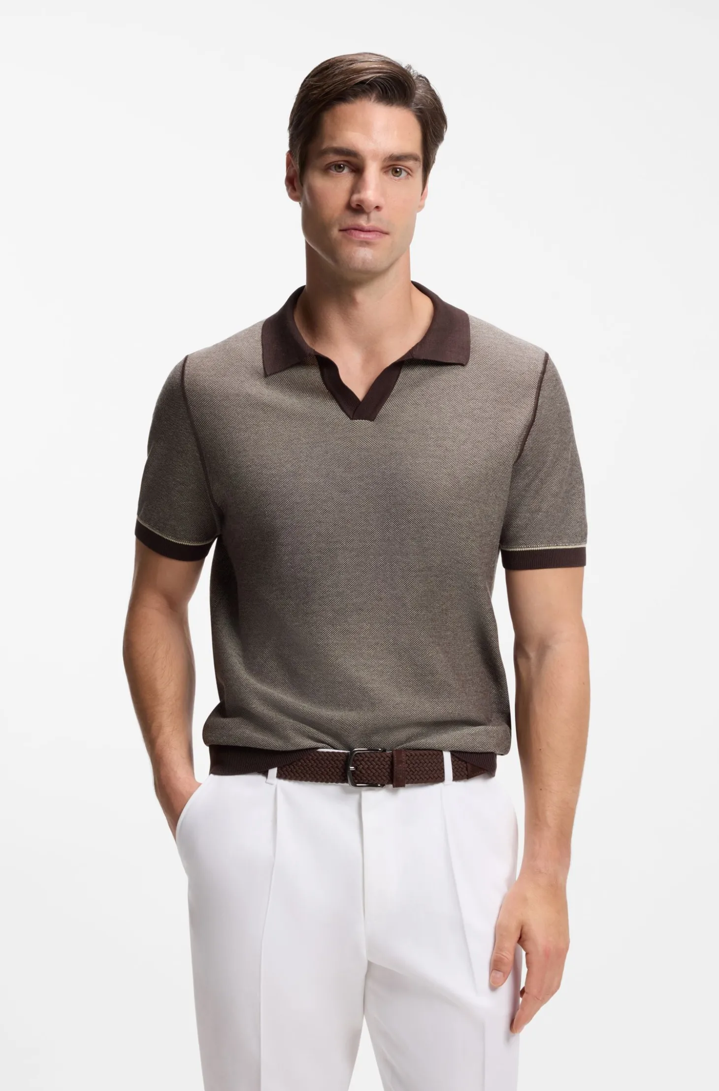 Strick-Poloshirt aus Baumwoll-Mix mit Querstreifen