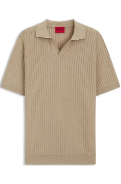Strick-Poloshirt aus Baumwoll-Leinen-Jacquard mit Johnny-Kragen